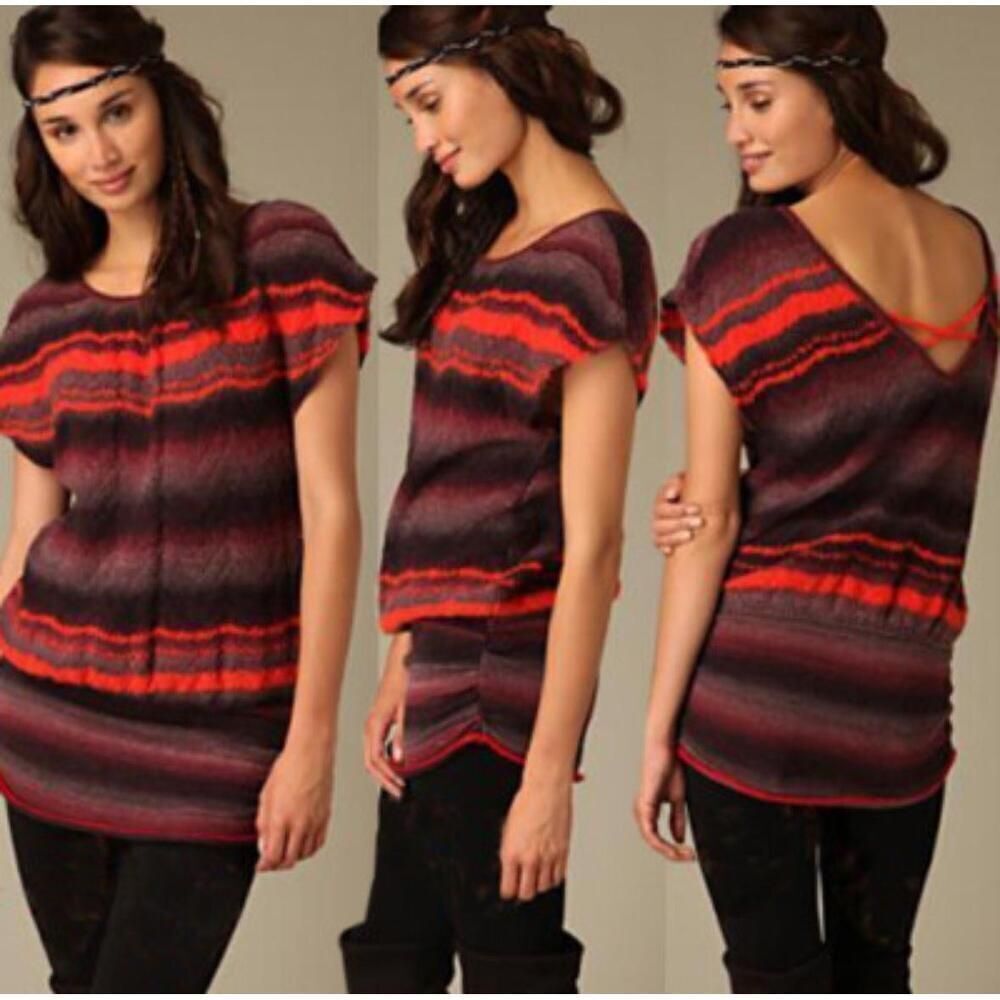 Free People Wool Blend Dress Size M Berry Combo Knit Stripe Scoop Neck Boho Cozy
